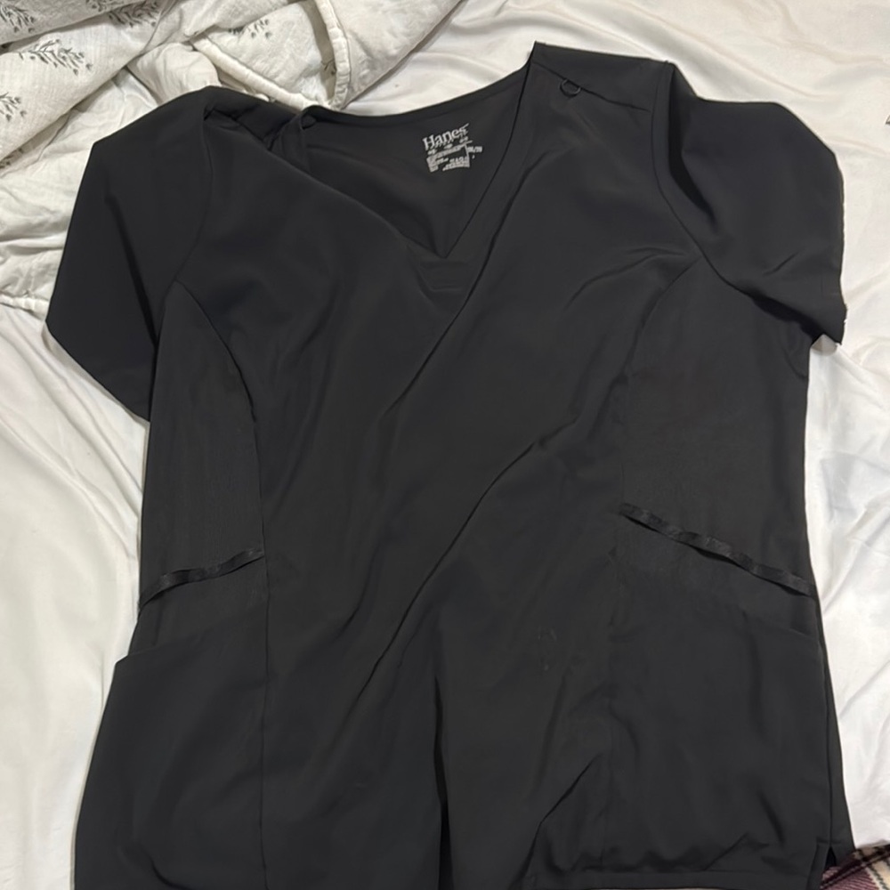 Hanes Black Short Sleeve Wrap Blouse